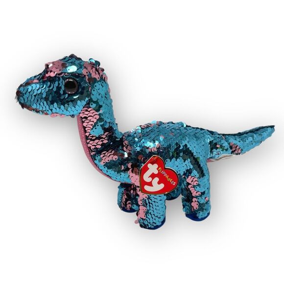 Ty Beanie Babies Tremor The Dinosaur Flippable Sequins Teal Pink Plush Hang Tag - Picture 1 of 9